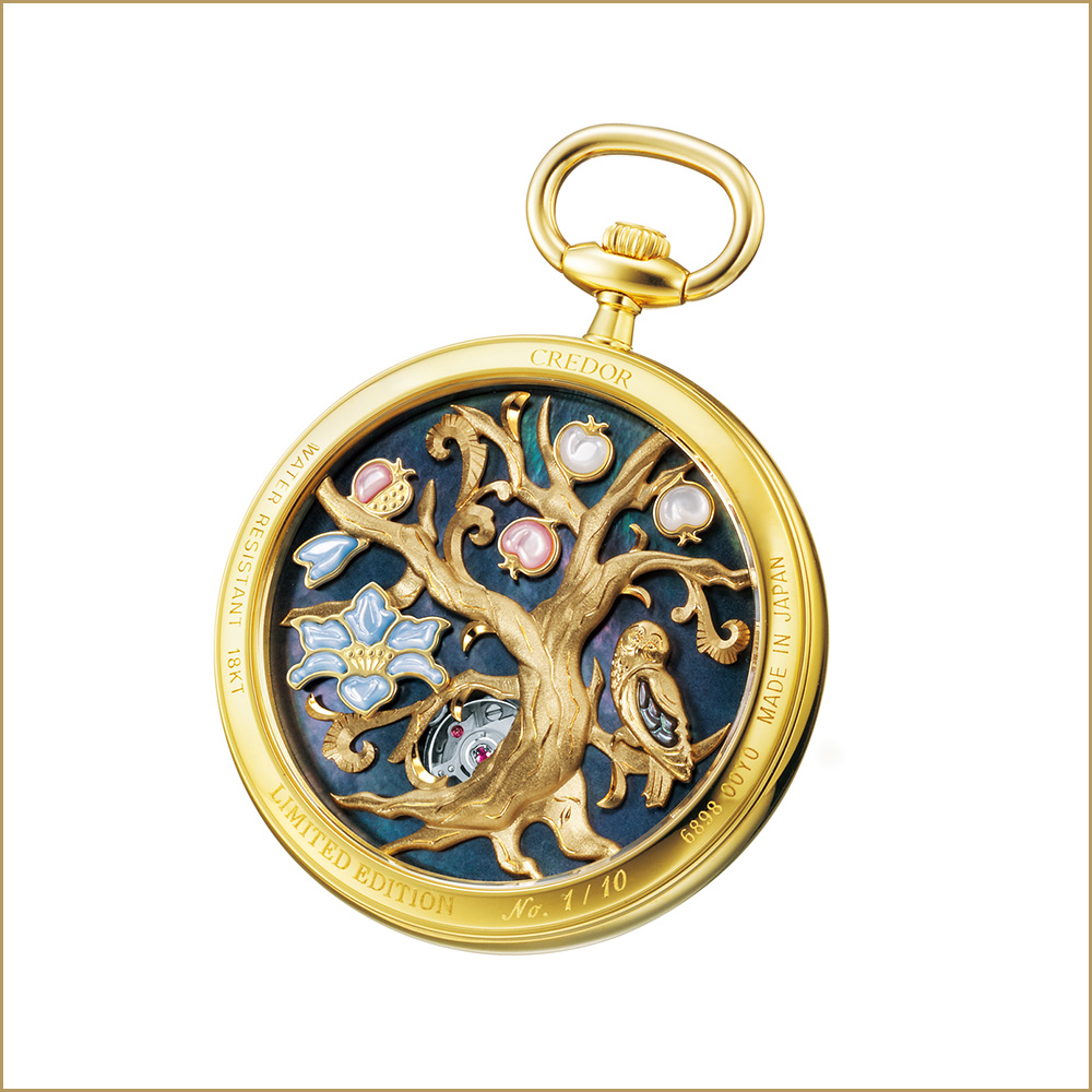 Pocket watch with relief carving